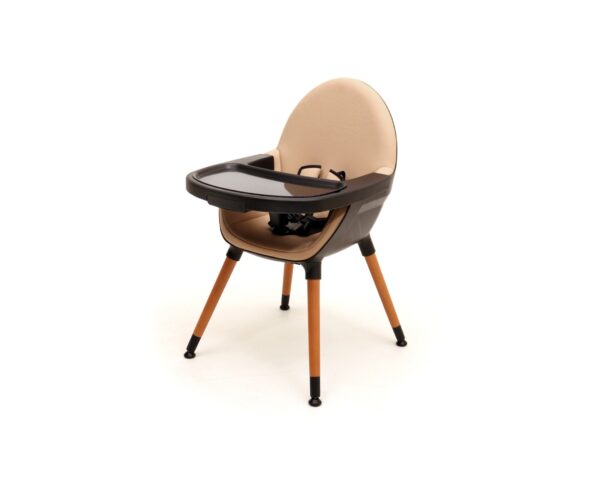 Chaise Haute CONFORT Noir & Camel - Les Bons plans AT4 - Hêtre massif, coque polyéthylène et assis polyester.