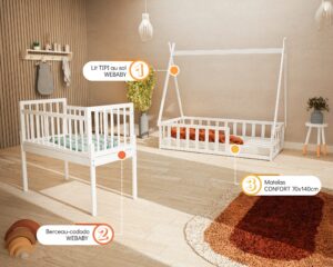 Pack lit tipi au sol WEBABY avec matelas et berceau-cododo universel WEBABY - Les Bons plans AT4