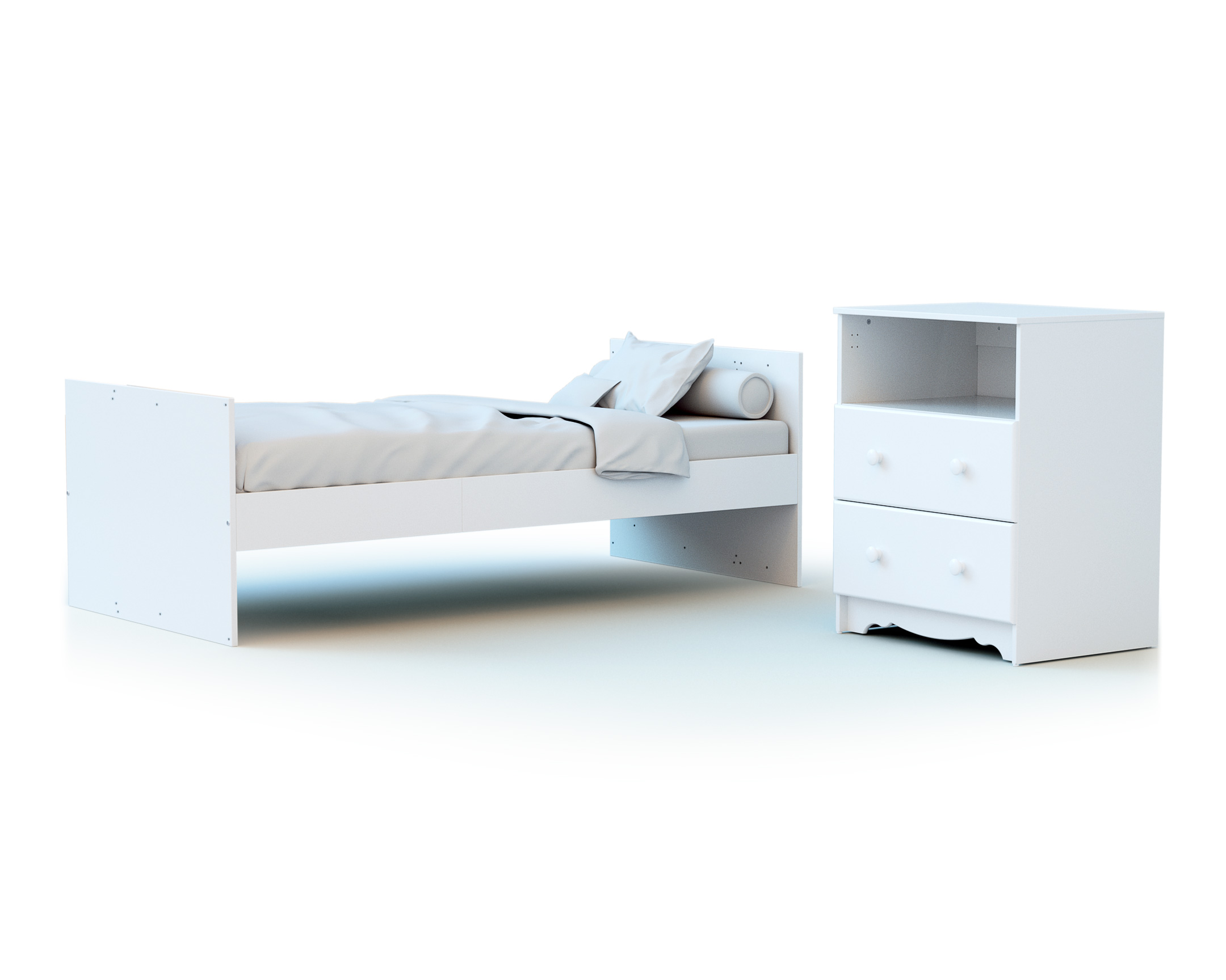 MARELLE White Convertible Bedroom Set - With drawers - Solid beech and melamine particleboard.