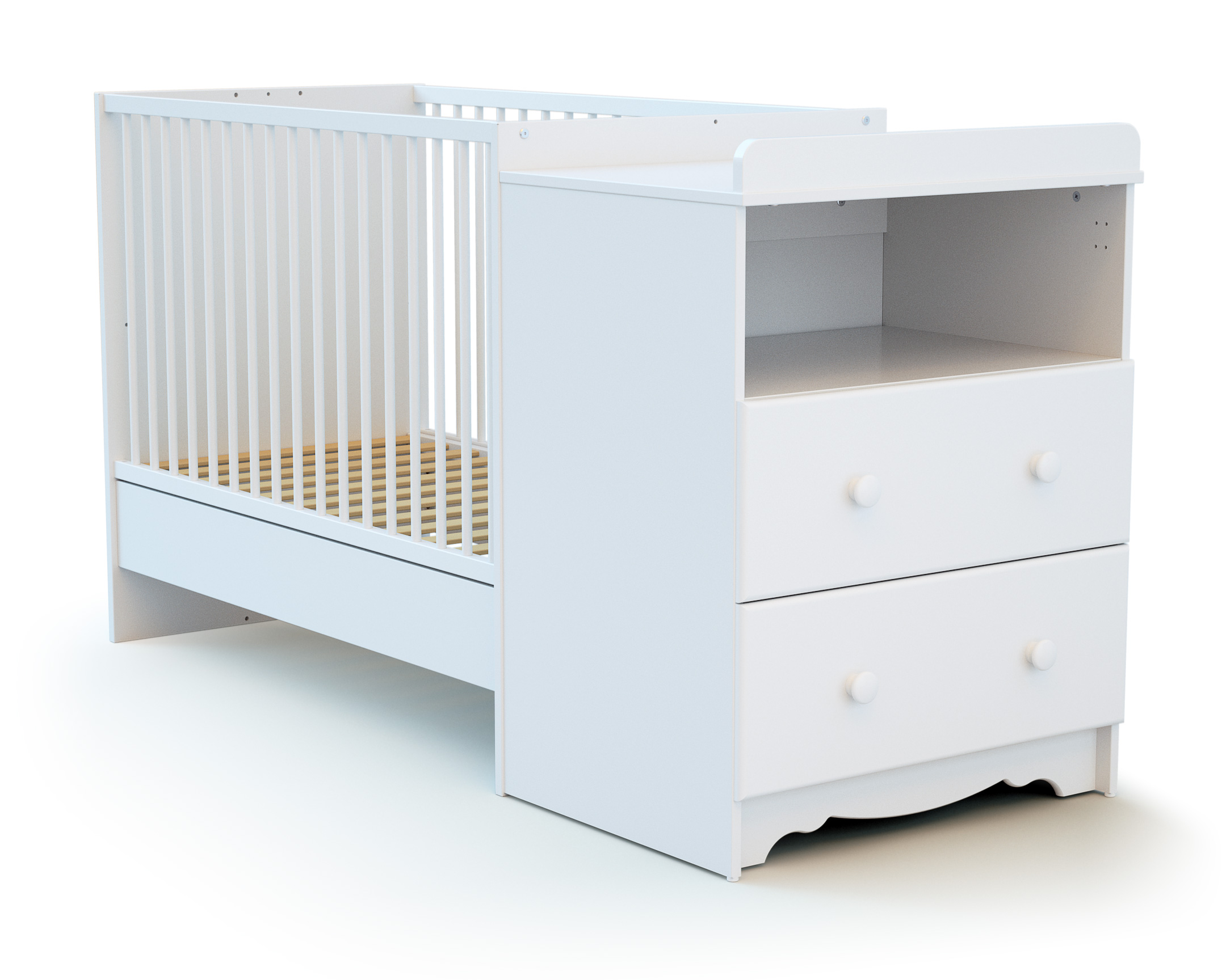 MARELLE White Convertible Bedroom Set - With drawers - Solid beech and melamine particleboard.