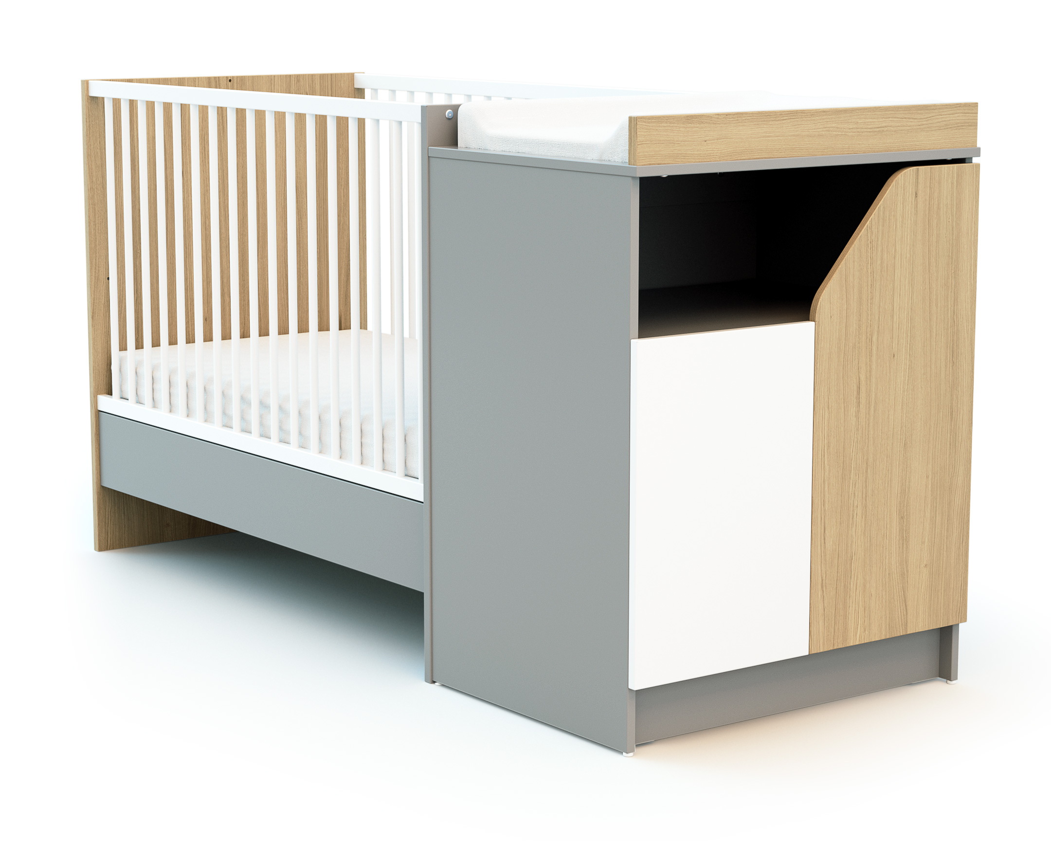 CARNAVAL Modular Bedroom Set Grey-White-Oak - With doors - Grey-Oak decor - Solid beech and melamine particleboard.