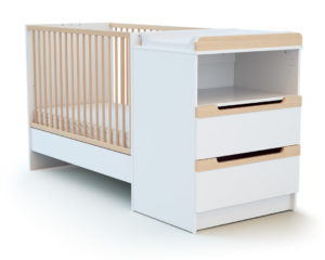 CARROUSEL White and Beech Convertible Bedroom Set - With drawers - Solid beech and melamine particleboard.