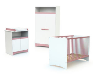 COTILLON White and Pink Complete Bedroom Set - Cotillon White and Pink - White and Pink - Solid beech, high-density fibreboard and particleboard.