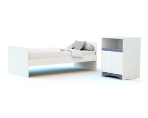 COTILLON White and Blue Convertible Bedroom Set - With doors - White and Blue - Solid beech and melamine particleboard.