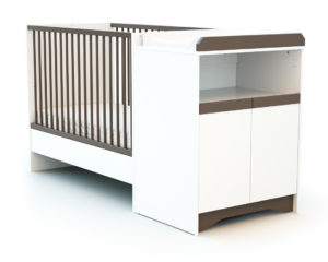 COTILLON White and Taupe Convertible Bedroom Set - With doors - Solid beech and melamine particleboard.