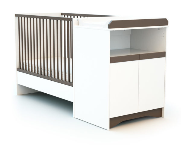 COTILLON White and Taupe Convertible Bedroom Set - With doors - White and Taupe - Solid beech and melamine particleboard.