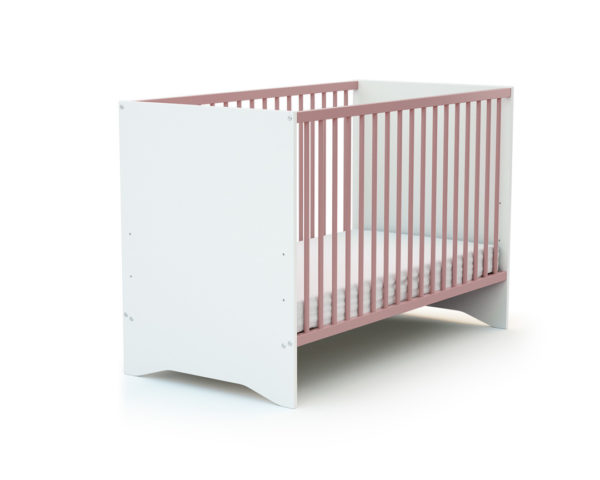 COTILLON White and Pink Cot - Fixed-side cots - White and Pink - Solid beech and melamine particleboard.