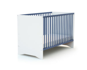 COTILLON White and Blue Cot - Fixed-side cots - White and Blue - Solid beech and melamine particleboard.