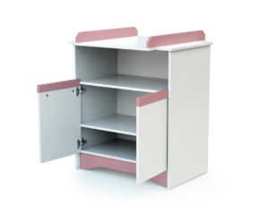 COTILLON White and Pink Changing Table - with doors - White and Pink - Melamine particleboard