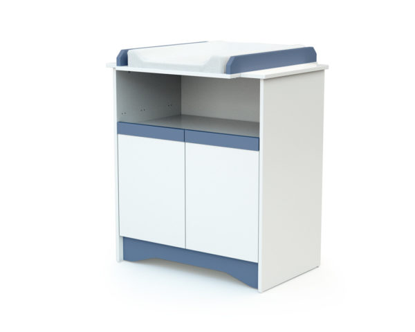 COTILLON White and Blue Changing Table - with doors - White and Blue - Melamine particleboard