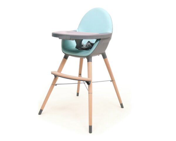 ESSENTIEL Grey & Sky Blue High Chair - Convertible chairs - Grey & Sky Blue - Solid beech, polyethylene shell and polyester seat.