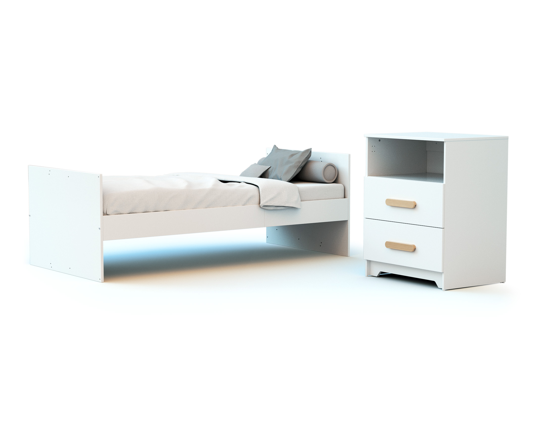 GAVROCHE White and Beech Convertible Bedroom Set - With drawers
