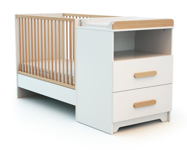 GAVROCHE White and Beech Convertible Bedroom Set - With drawers - White and Beech - Solid beech, high-density fibreboard and particleboard.