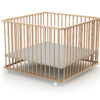 WEBABY Large Folding Varnished Beech and Grey Playpen - Folding playpens - Clear-lacquered Beech - Solid beech, PVC and particleboard.