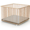 WEBABY Large Folding Varnished Beech and Grey Playpen - Folding playpens - Clear-lacquered Beech - Solid beech, PVC and particleboard.