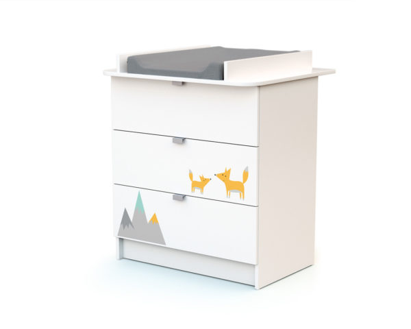 WEBABY Fox Changing Chest - with drawers - White with fox design - Melamine particleboard