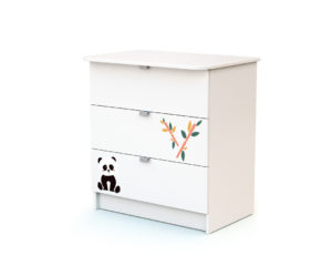 Commode à Langer WEBABY Panda - à tiroirs - Blanc motif Panda - Panneaux de particules agglomérées mélaminés