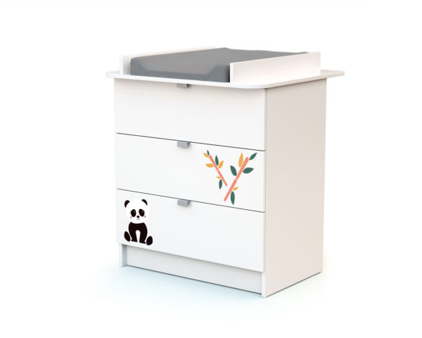 WEBABY Panda Changing Chest - with drawers - White with panda design - Melamine particleboard