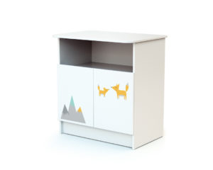WEBABY Fox Changing Table - with doors - White with fox design - Melamine particleboard