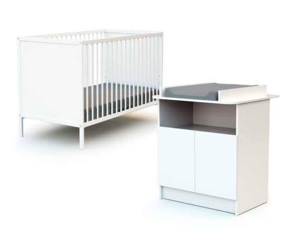 WEBABY 2-piece set - with doors - Solid beech, varnished high-density fibreboard and melamine particleboard.
