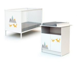 WEBABY 2-piece Fox set - with doors - Solid beech, varnished high-density fibreboard and melamine particleboard.
