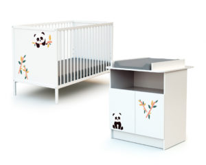 WEBABY 2-piece Panda set - with doors - White with panda design - Solid beech, varnished high-density fibreboard and melamine particleboard.