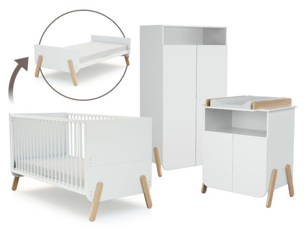 PIRATE Large Nursery Set - PIRATE - White and Beech - Solid beech and melamine particleboard.