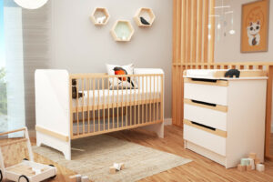 CARROUSEL large nursery set 3 drawers - CARROUSEL - White and Beech - Solid beech and melamine particleboard.