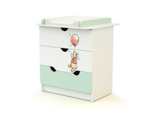 DISNEY Exploring Winnie Changing Chest White and Aqua - Exploring - White and Light Green - Solid beech and melamine particleboard.